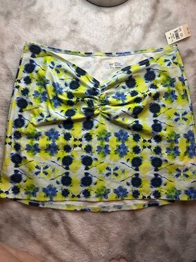 Floral Twist-Front Mini Skirt in Yellow & Blue swim cover up